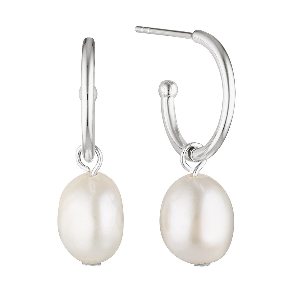 Arcane Pearl Drop Hoop Earrings