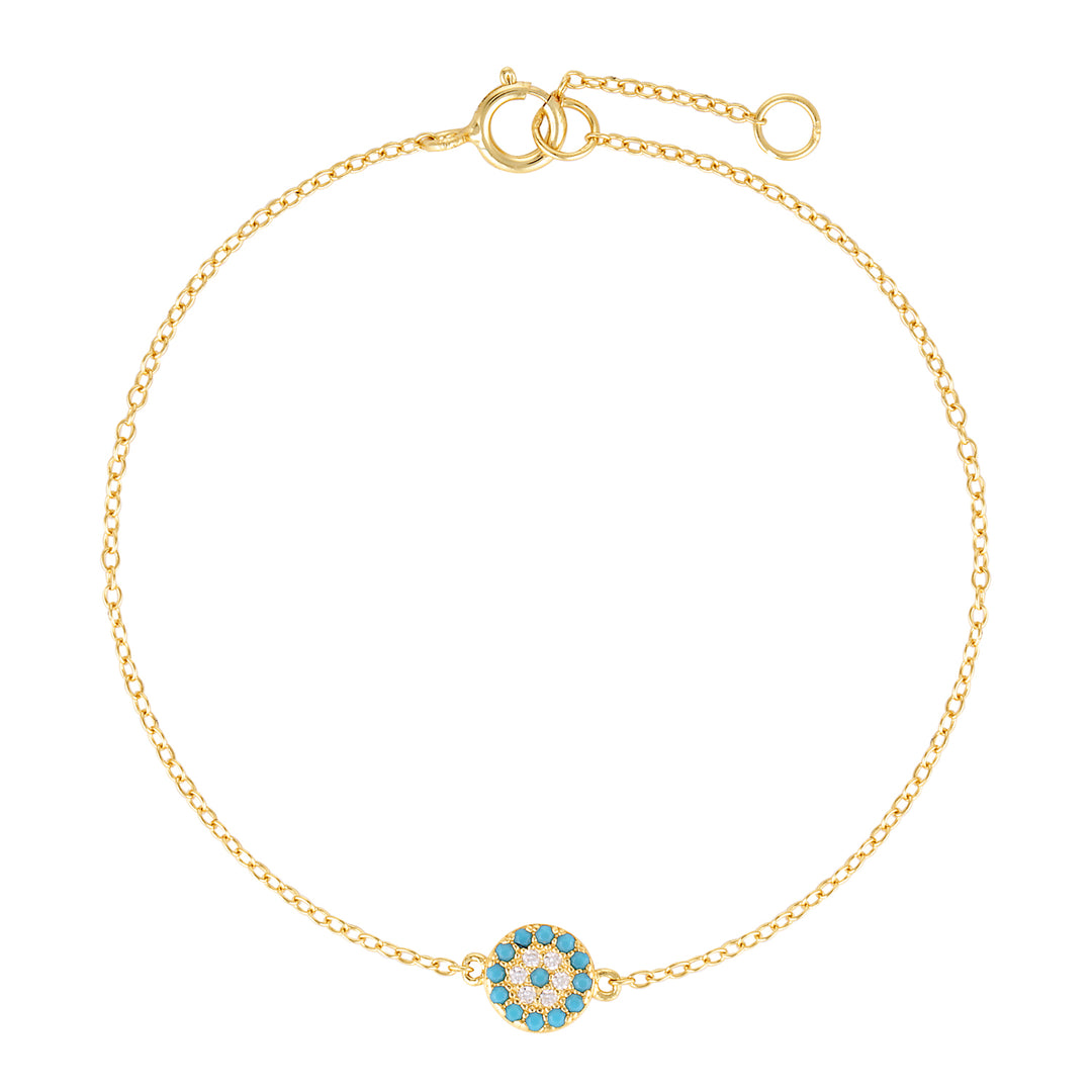 Yellow Gold Evil Eye Necklace and Bracelet Set - Turquoise Blue