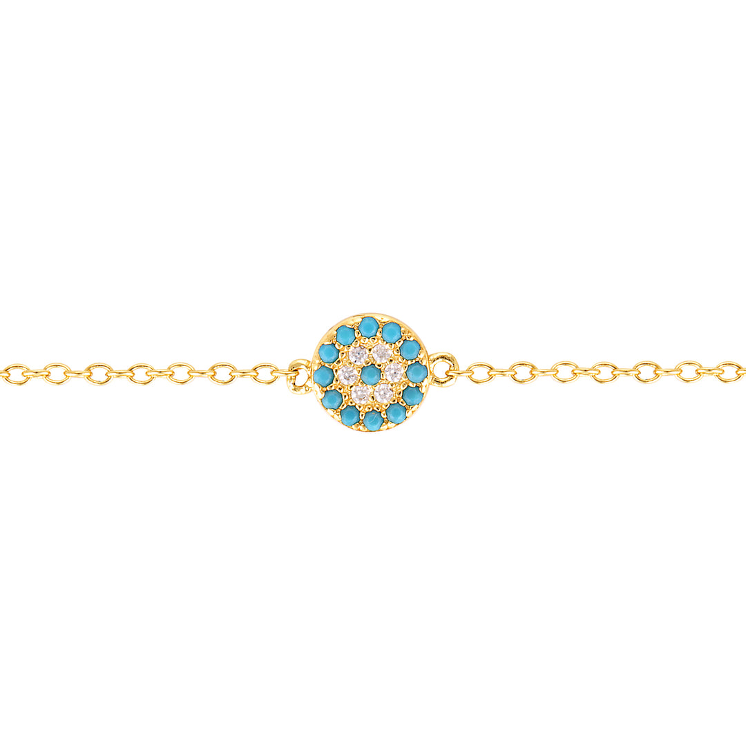 Yellow Gold Evil Eye Necklace and Bracelet Set - Turquoise Blue