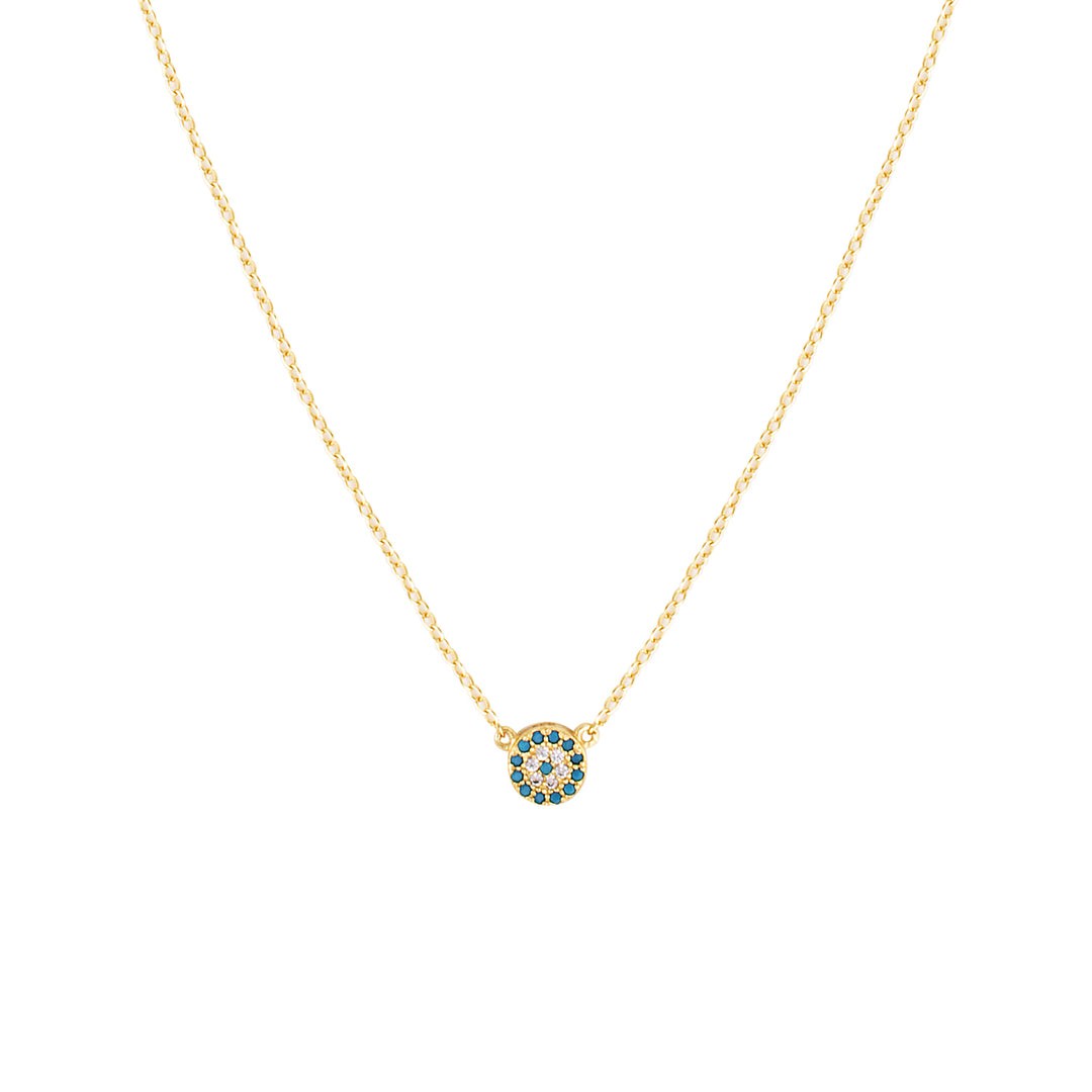 Yellow Gold Evil Eye Necklace and Bracelet Set - Turquoise Blue