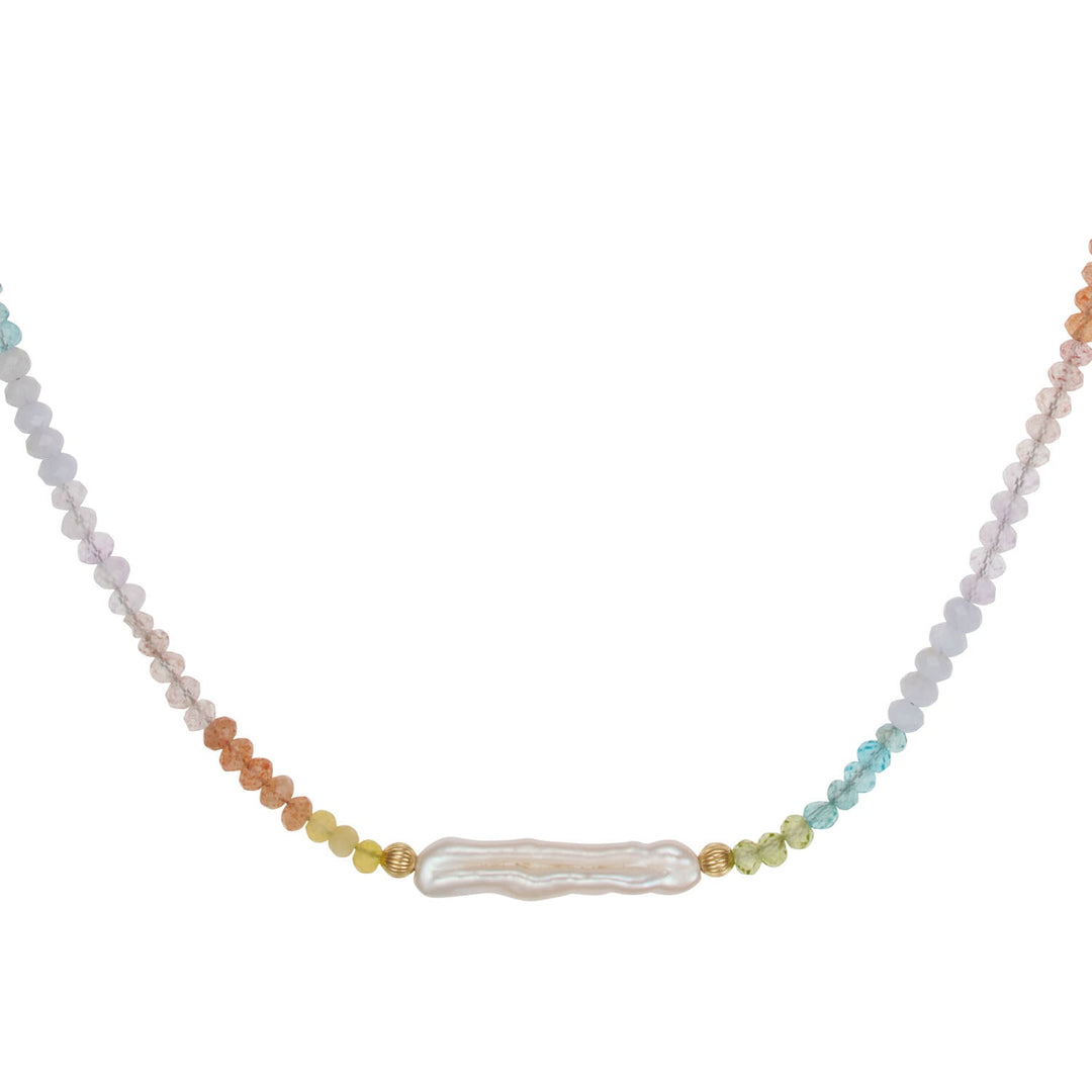 Chakra Pearl and Gemstone Beaded Necklace Gold 1 - Australian Jewellery Brand Bowerbird Jewels