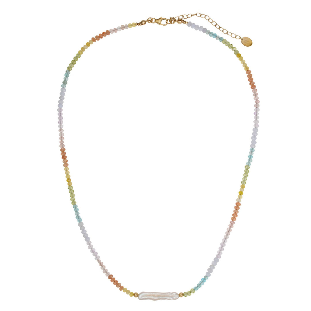 Chakra Pearl and Gemstone Beaded Necklace Gold 1 topview- Australian Jewellery Brand Bowerbird Jewels