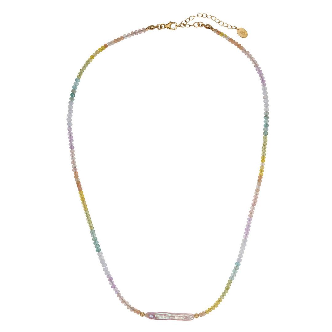 Chakra Pearl and Gemstone Beaded Necklace Gold 2 topview- Australian Jewellery Brand Bowerbird Jewels