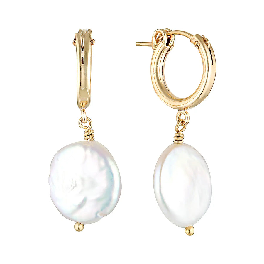 Coin Pearl Hoop Earrings Gold 1 - Australian Jewellery Brand Bowerbird Jewels