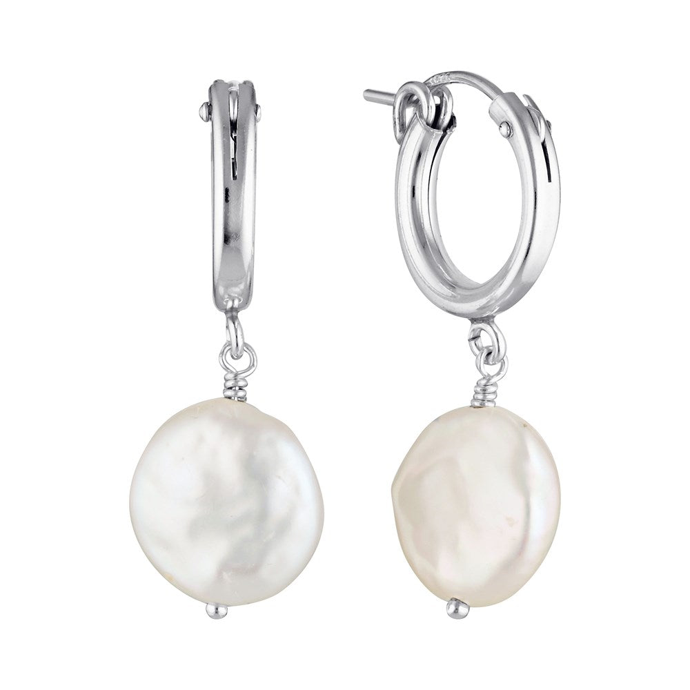 Coin Pearl Hoop Earrings Silver 1 - Australian Jewellery Brand Bowerbird Jewels