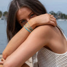 Colour Splice Green Agate Gemstone Stacking Bracelet 1 on model- Australian Jewellery Brand Bowerbird Jewels
