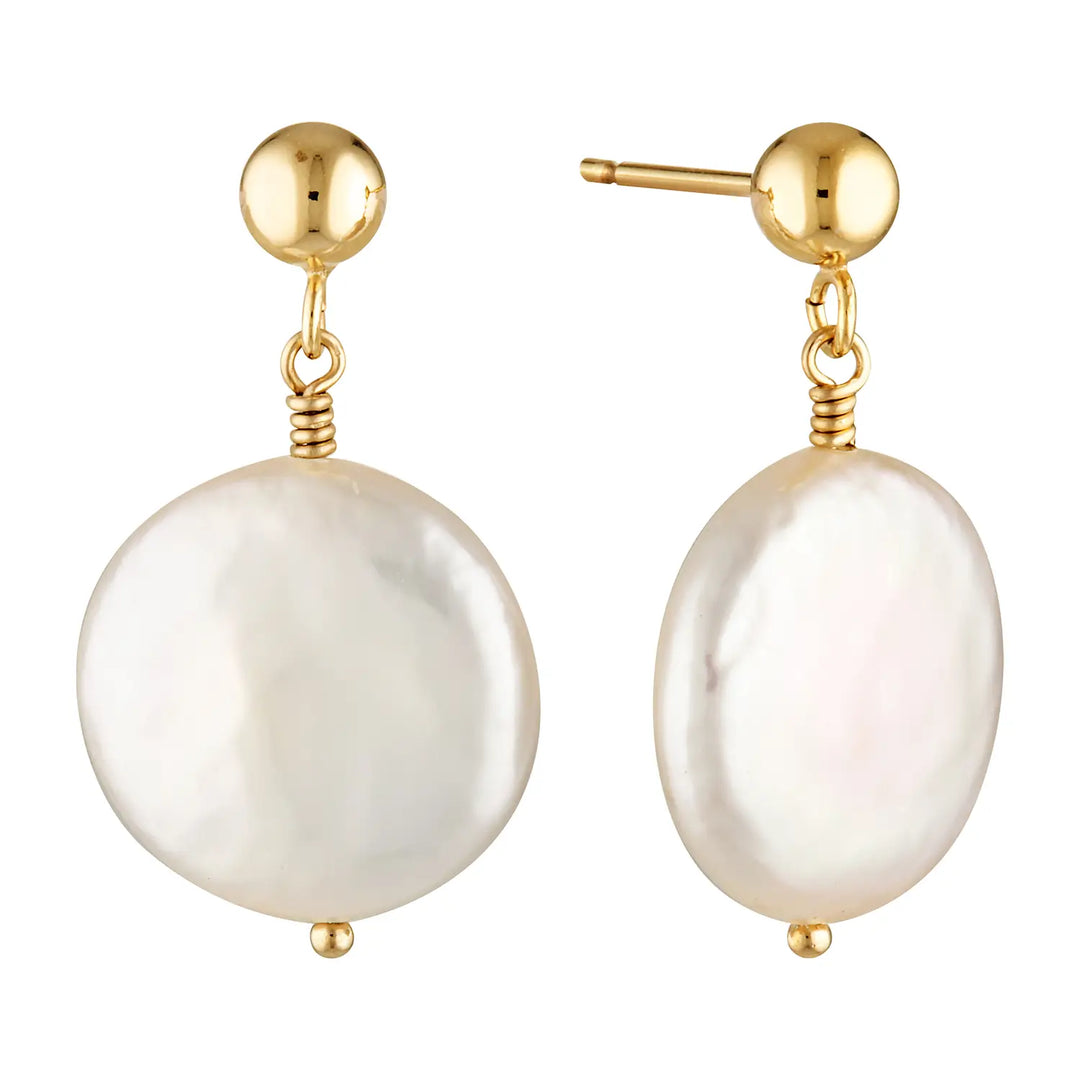 Drop Stud Coin Pearl Earrings Gold 1 - Australian Jewellery Brand Bowerbird Jewels