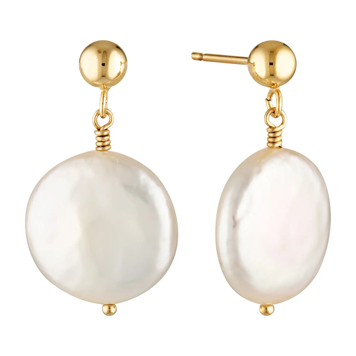 Drop Stud Coin Pearl Earrings Gold 1 - Australian Jewellery Brand Bowerbird Jewels