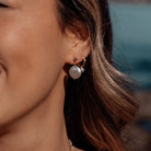 Drop Stud Coin Pearl Earrings Gold 1 - on model- Australian Jewellery Brand Bowerbird Jewels