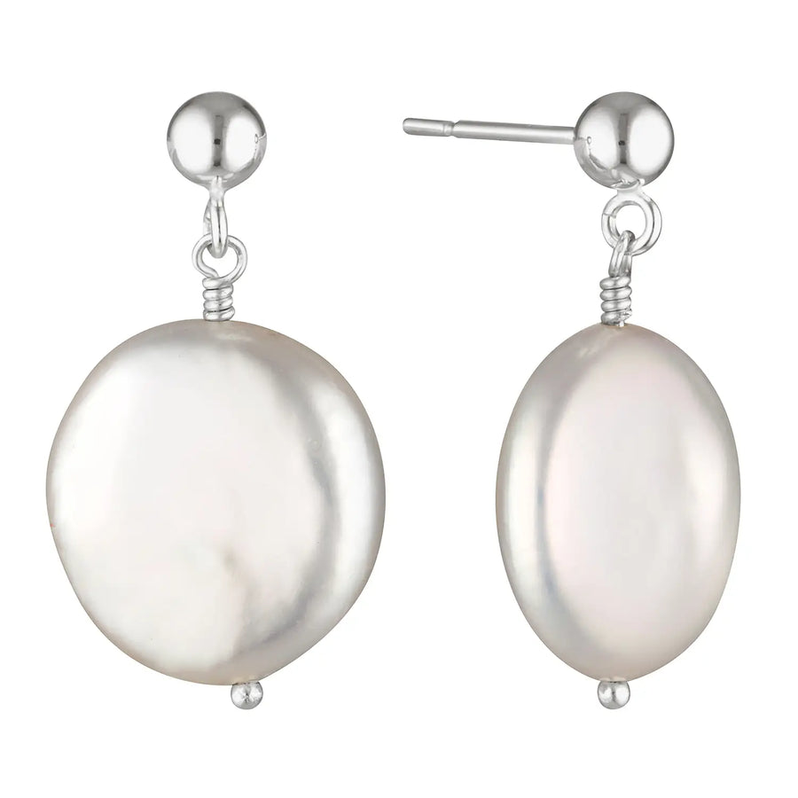 Drop Stud Coin Pearl Earrings Silver 1 - Australian Jewellery Brand Bowerbird Jewels