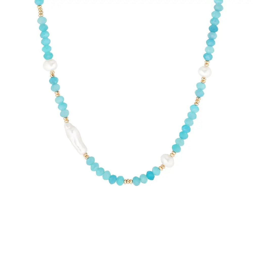 Eira Gold Filled Gemstone and Pearl Necklace Amazonite 1 - Australian Jewellery Brand Bowerbird Jewels