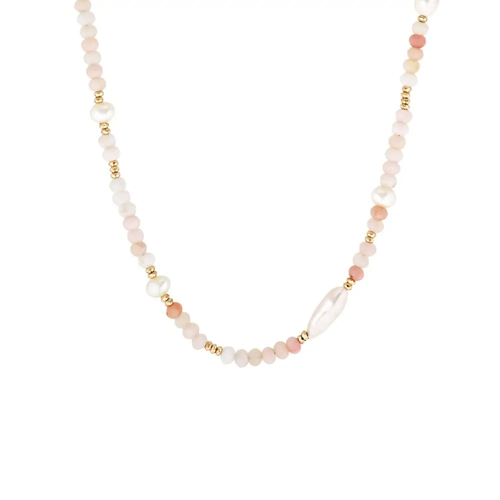 Eira Gold Filled Gemstone and Pearl Necklace Pink Opal 1 - Australian Jewellery Brand Bowerbird Jewels