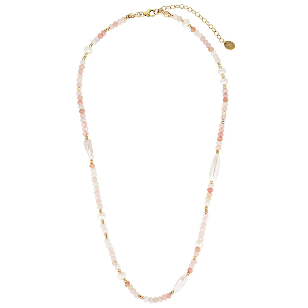 Eira Gold Filled Gemstone and Pearl Necklace Pink Opal 2 - Australian Jewellery Brand Bowerbird Jewels