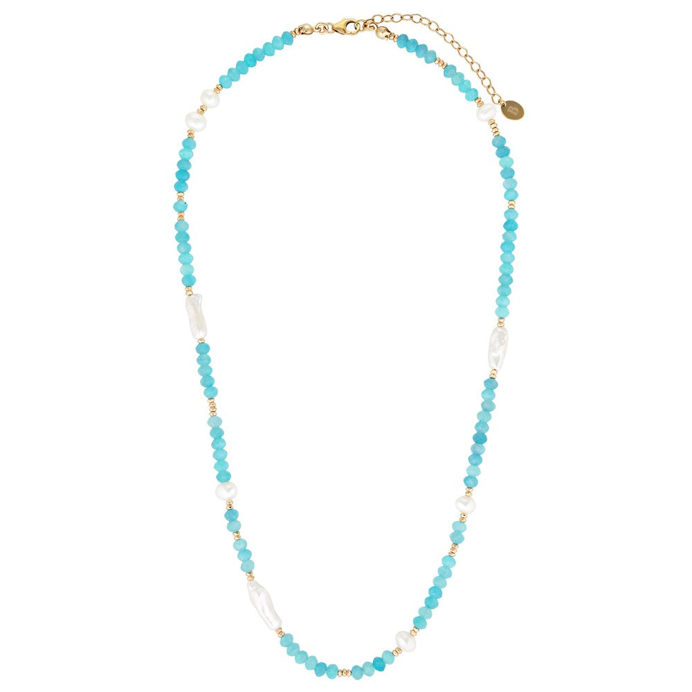 Eira Gold Filled Gemstone and Pearl Necklace Amazonite 3 - Bowerbird Jewels - Online Jewellery Store