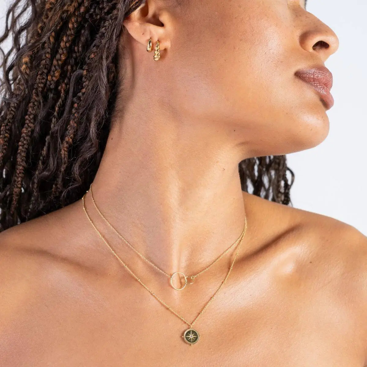 Entwined Circle Necklace in Silver and Gold Gold 1 - on model - Australian Jewellery Brand Bowerbird Jewels