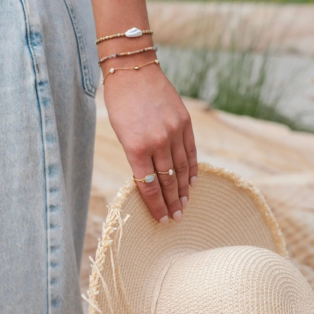 Gem Pop Agate and Labradorite Beaded Stacking Bracelets 1 on model- Australian Jewellery Brand Bowerbird Jewels