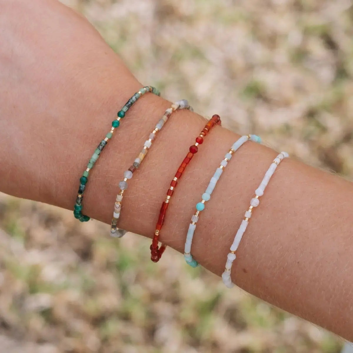Gem Pop Amazonite Beaded Stacking Bracelet 3 on model- Australian Jewellery Brand Bowerbird Jewels