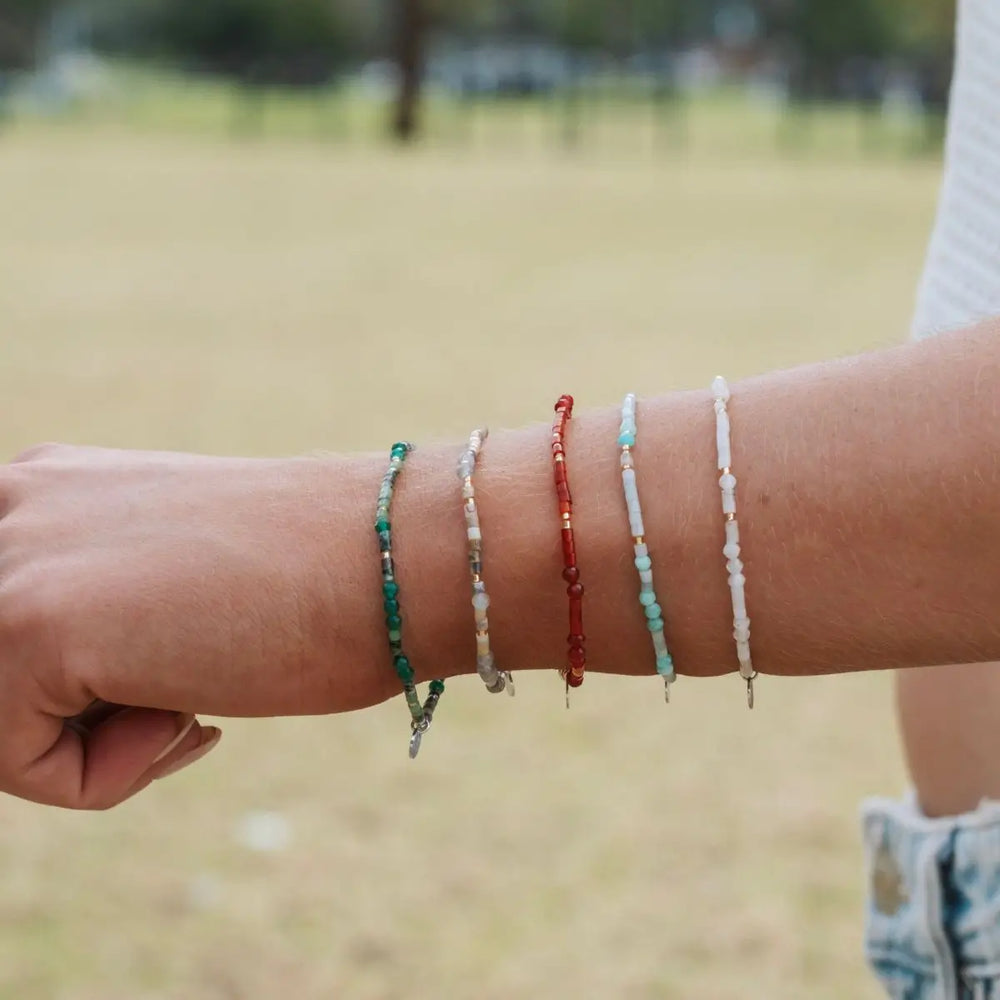 Gem Pop Amazonite Beaded Stacking Bracelet 4 on model- Australian Jewellery Brand Bowerbird Jewels