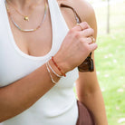 Gem Pop Quartzite and Moonstone Beaded Stacking Bracelets 1 on model- Australian Jewellery Brand Bowerbird Jewels