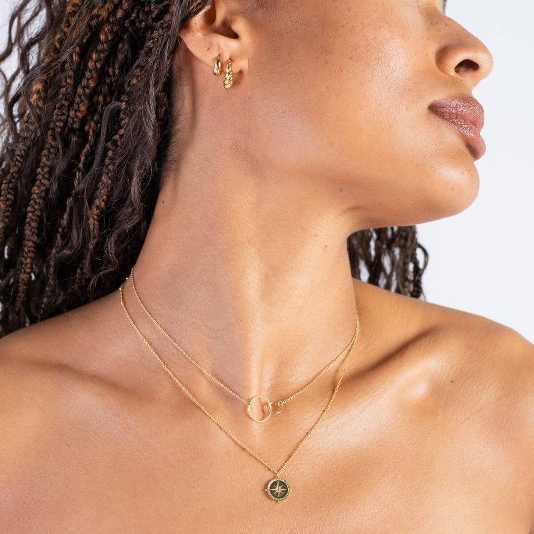 Gold-Compass of the Soul Necklace2 on model-Australian Jewellery Brand Bowerbird Jewels