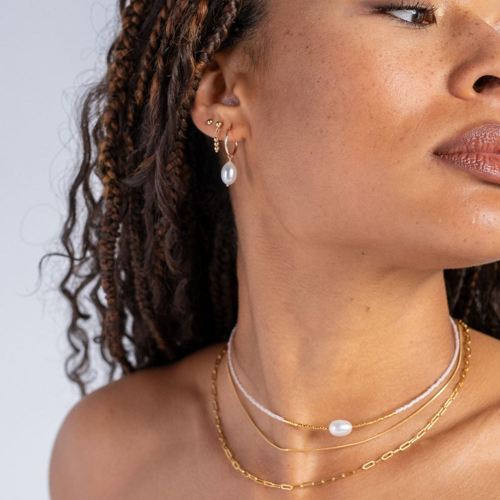 Gold-Gold Filled Dotty Earrings on model-Australian Jewellery Brand Bowerbird Jewels