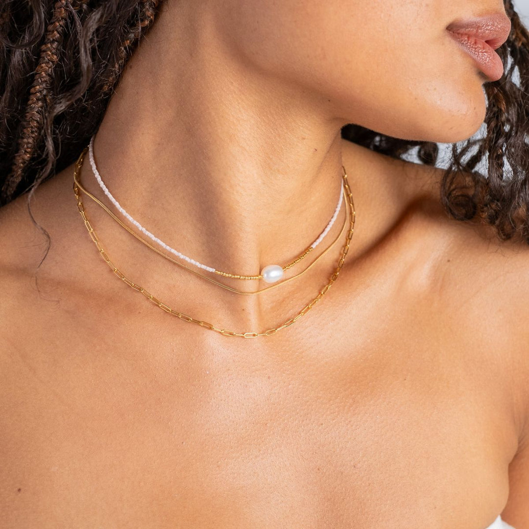 Gold-Gold Filled Paperclip Chain Necklace 2 on model-Australian Jewellery Brand Bowerbird Jewels