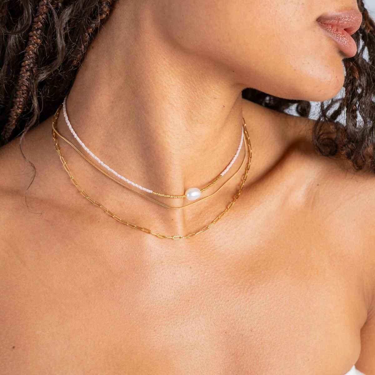 Gold-Gold Filled Paperclip Chain Necklace 2 on model-Australian Jewellery Brand Bowerbird Jewels