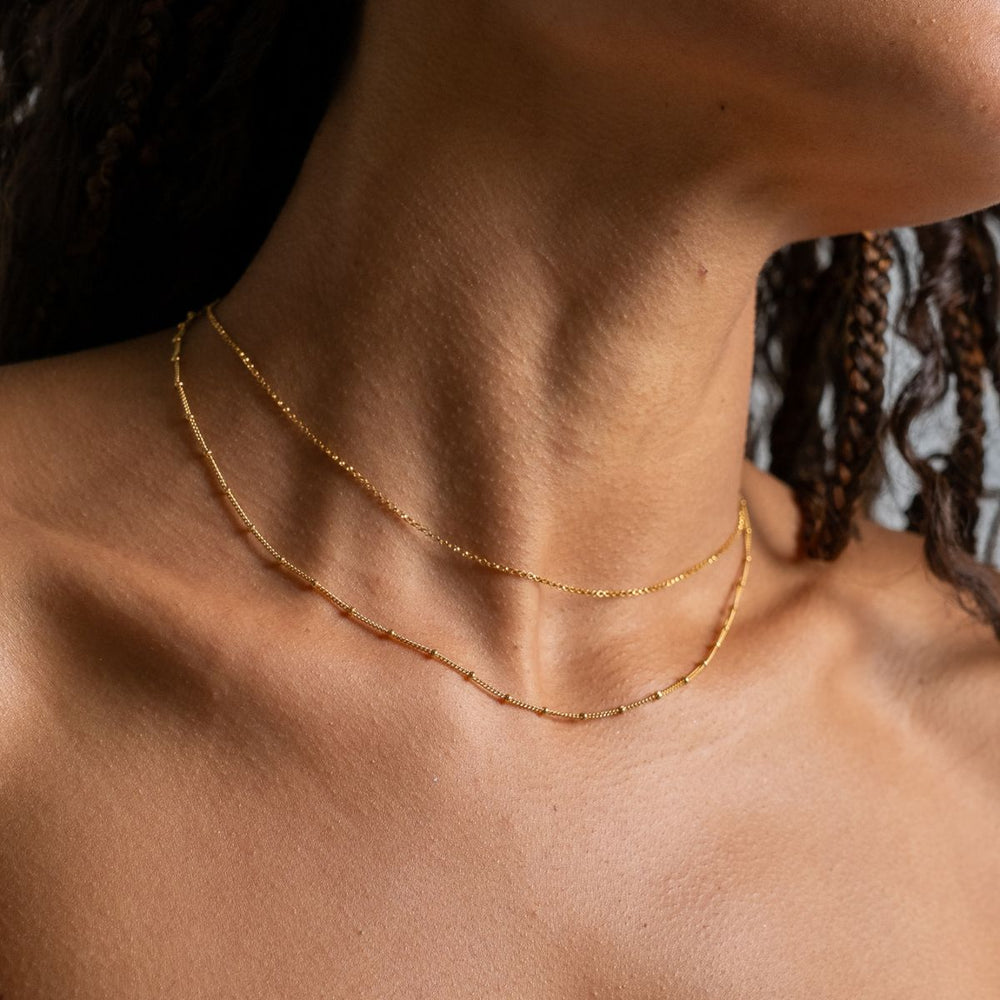 Gold-Gold Filled Trace Chain Necklace on model-Australian Jewellery Brand Bowerbird Jewels
