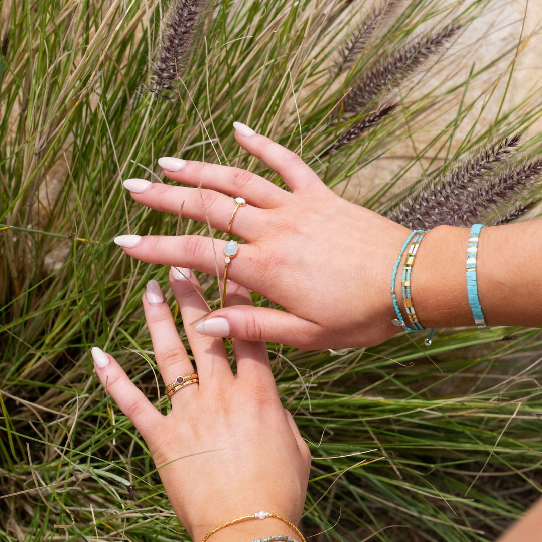 Gold-Gold Floral Stacking Band6 on model-Australian Jewellery Brand Bowerbird Jewels