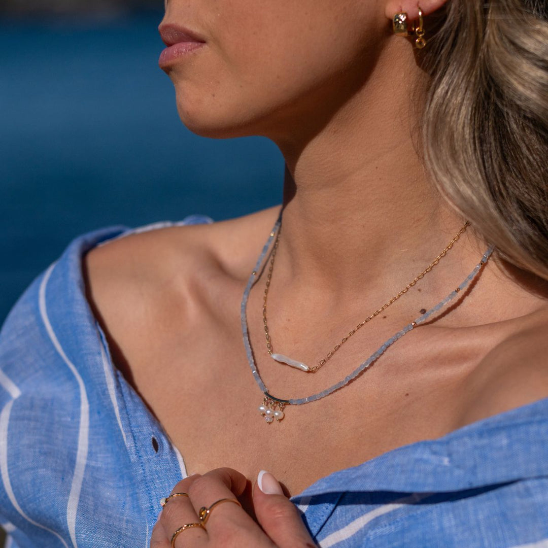 Isla Gold Filled Pearl and Gemstone Necklace Kunzite 2 - Bowerbird Jewels - Online Jewellery Store