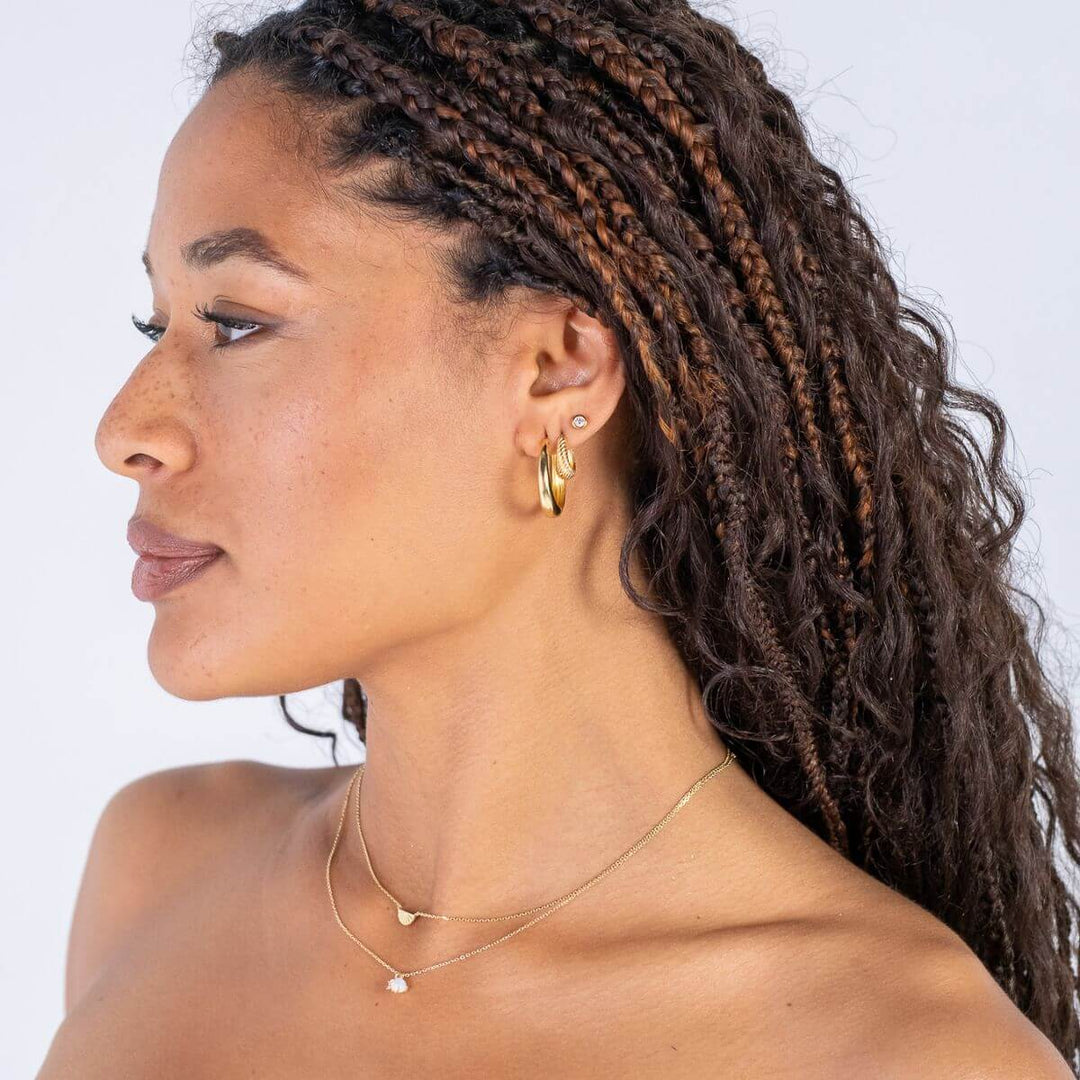 Gold-Moonglow Opalite Necklace in Silver and Gold2 on model-Australian Jewellery Brand Bowerbird Jewels