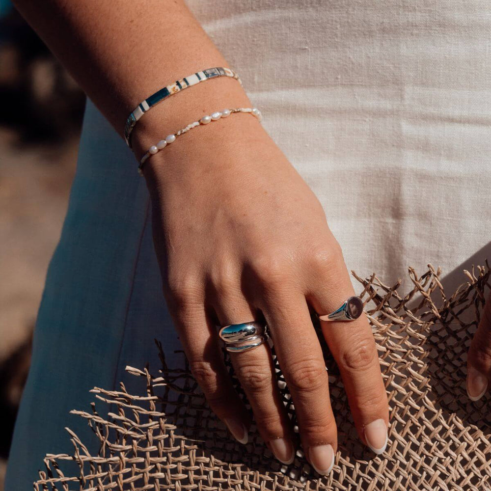 Gold-Moonstruck Pearl Stacking Bracelet on model-Australian Jewellery Brand Bowerbird Jewels