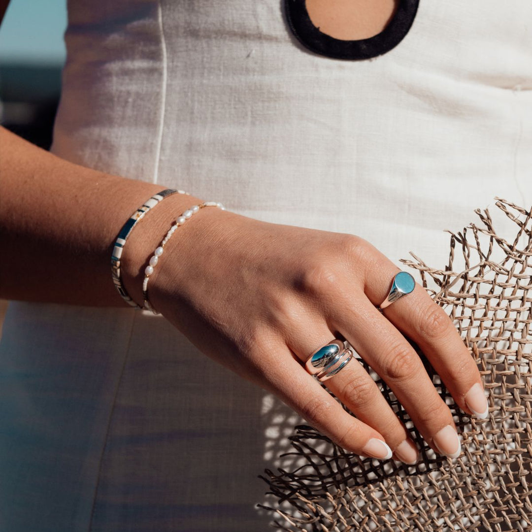 Gold-Mosaic Stacking Bracelet2 on model-Australian Jewellery Brand Bowerbird Jewels