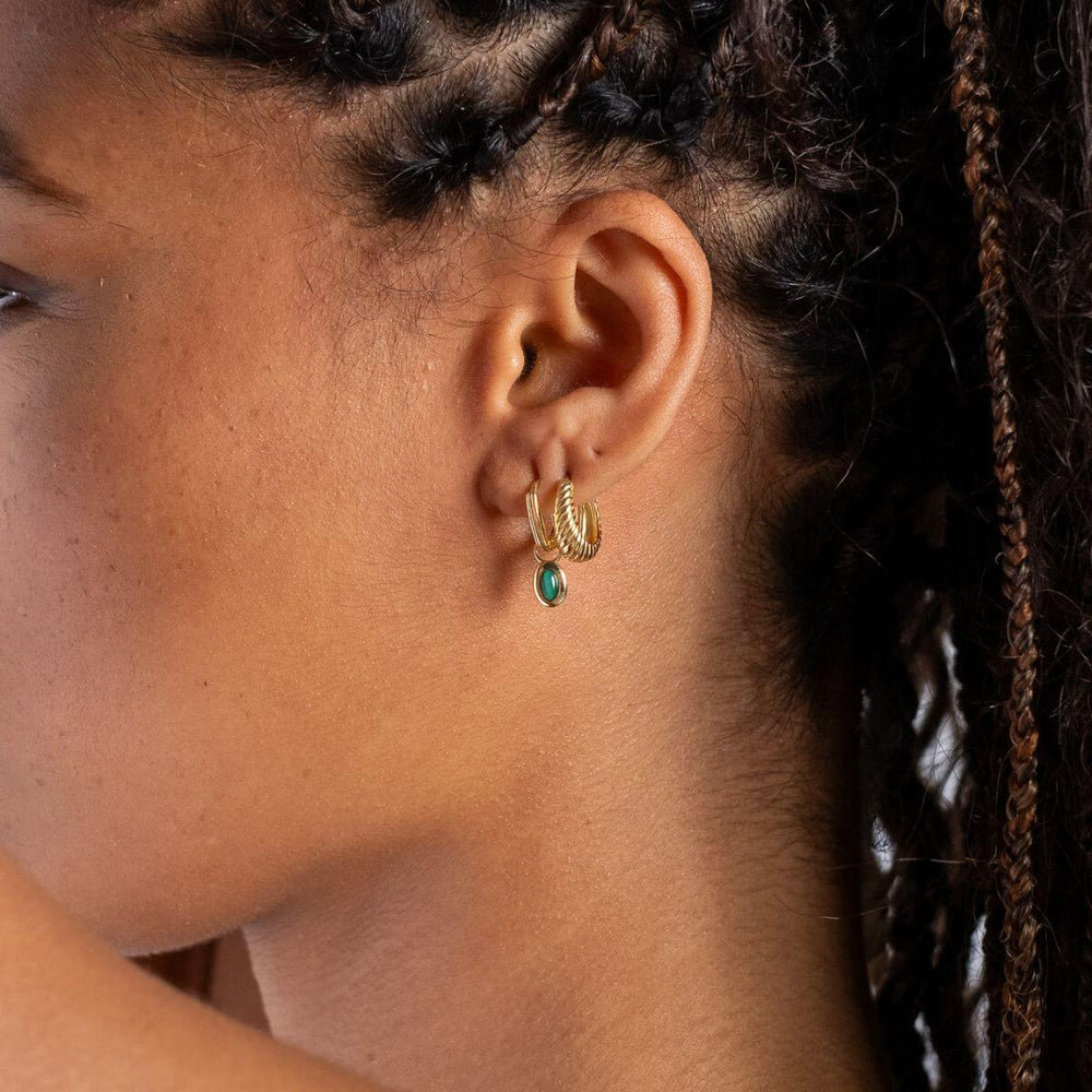 Gold-Muse Huggie Hoop Earrings in Silver and Gold on model-Australian Jewellery Brand Bowerbird Jewels