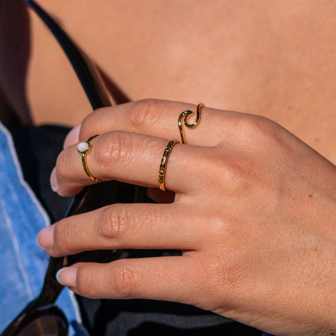 Gold-Orphic Wave Ring4 on model-Australian Jewellery Brand Bowerbird Jewels