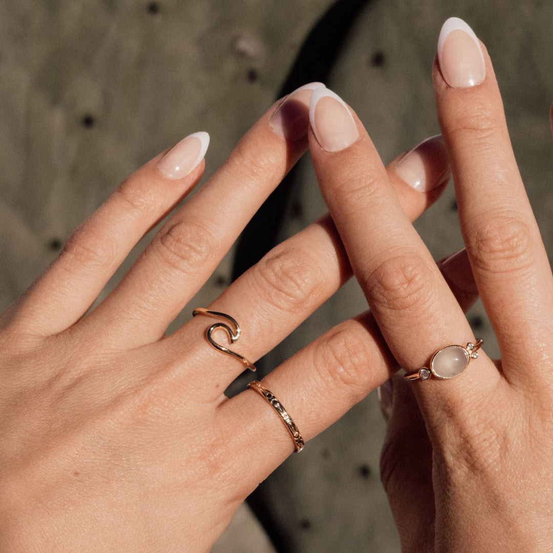 Gold-Orphic Wave Ring5 on model-Australian Jewellery Brand Bowerbird Jewels

