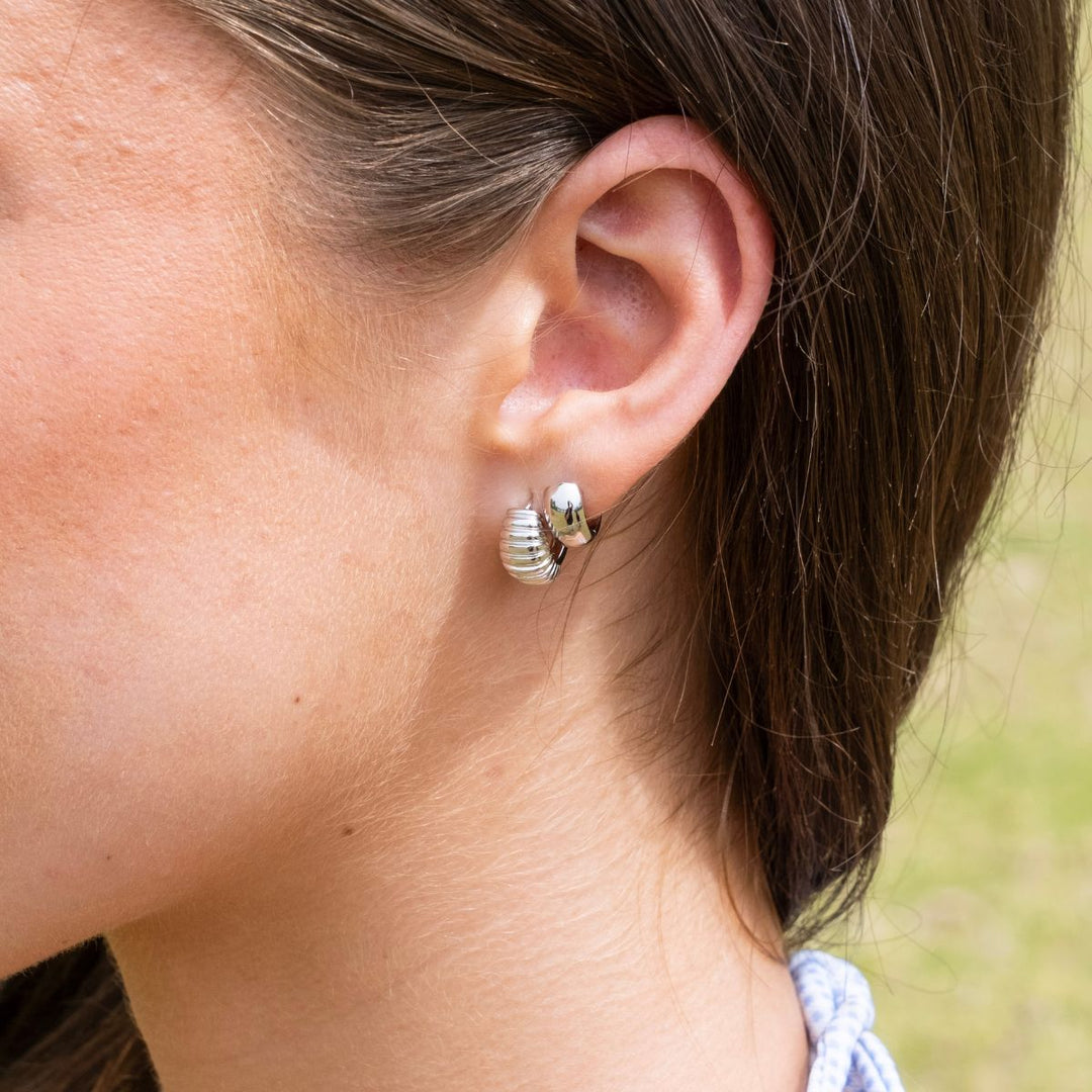 Gold-Sisu Huggie Earrings4 on model-Australian Jewellery Brand Bowerbird Jewels