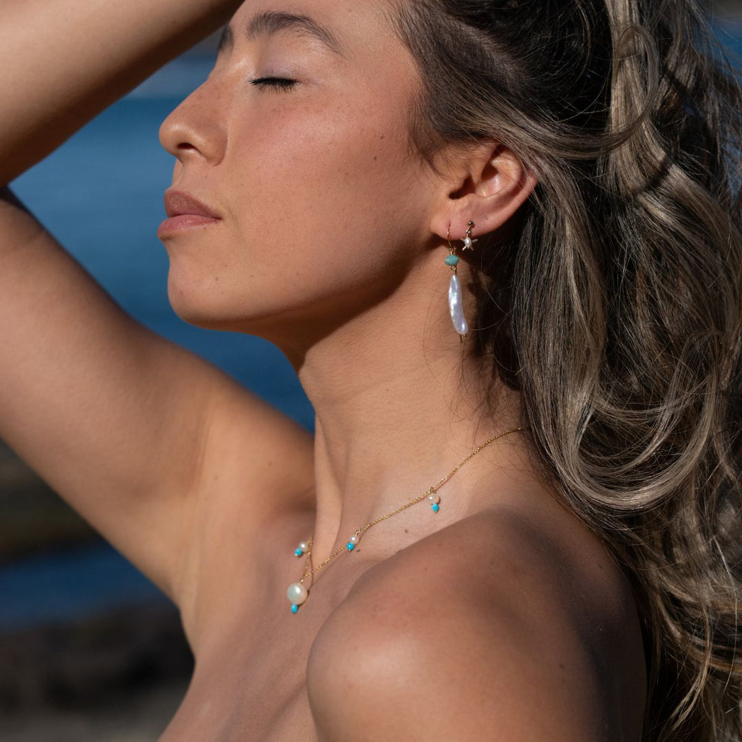 Turquesa Gold Filled Necklace with Pearl and Turquoise Drops Gold 5 - Bowerbird Jewels - Online Jewellery Store