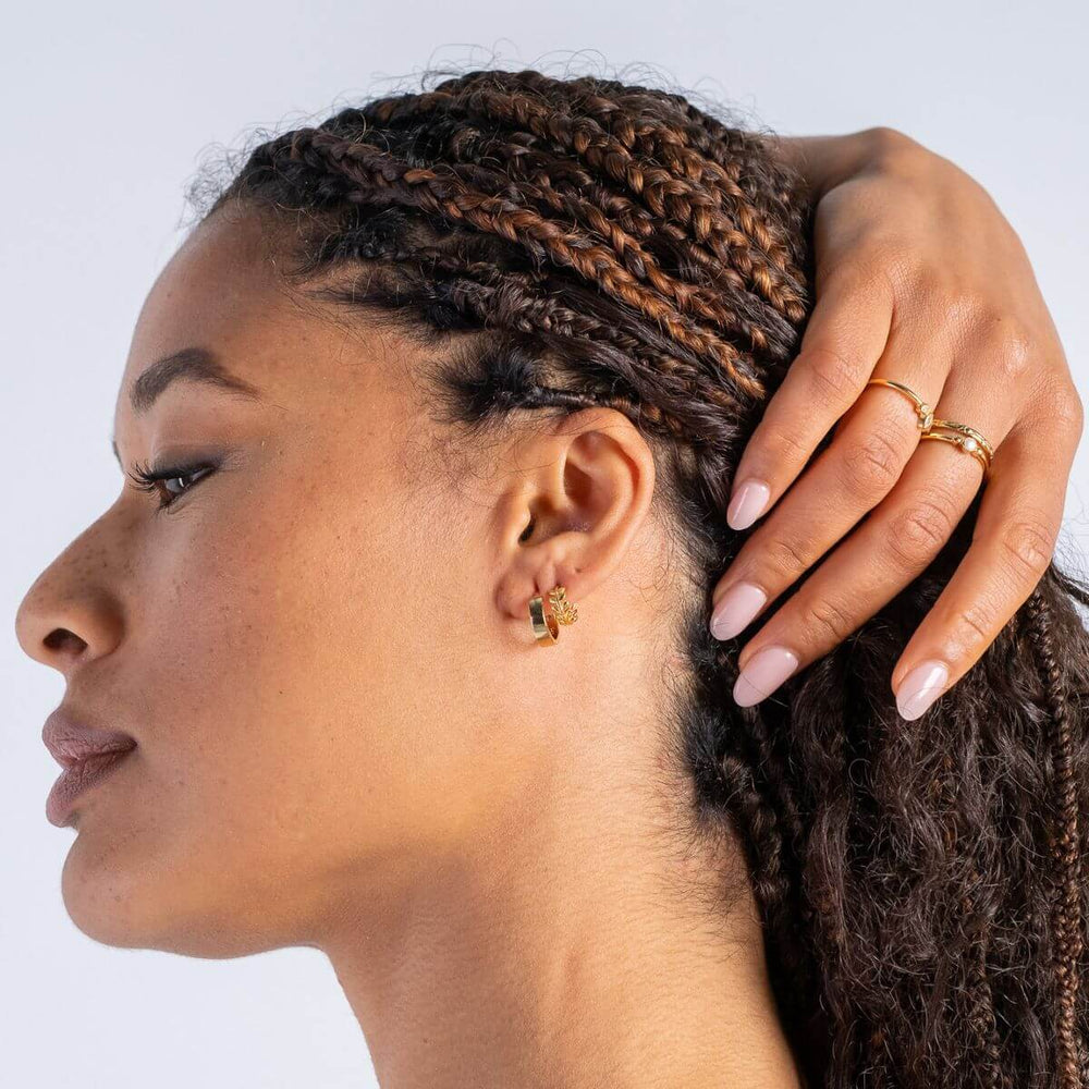 Gold-Vine Huggie Hoop Earrings3 on model-Australian Jewellery Brand Bowerbird Jewels