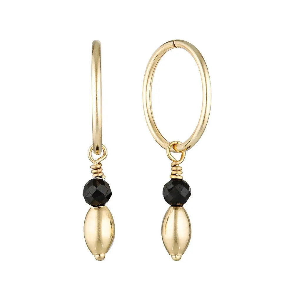 Gold Filled Bead Drop and  Black Spinel Fine Hoop Earrings Gold 1 - Australian Jewellery Brand Bowerbird Jewels