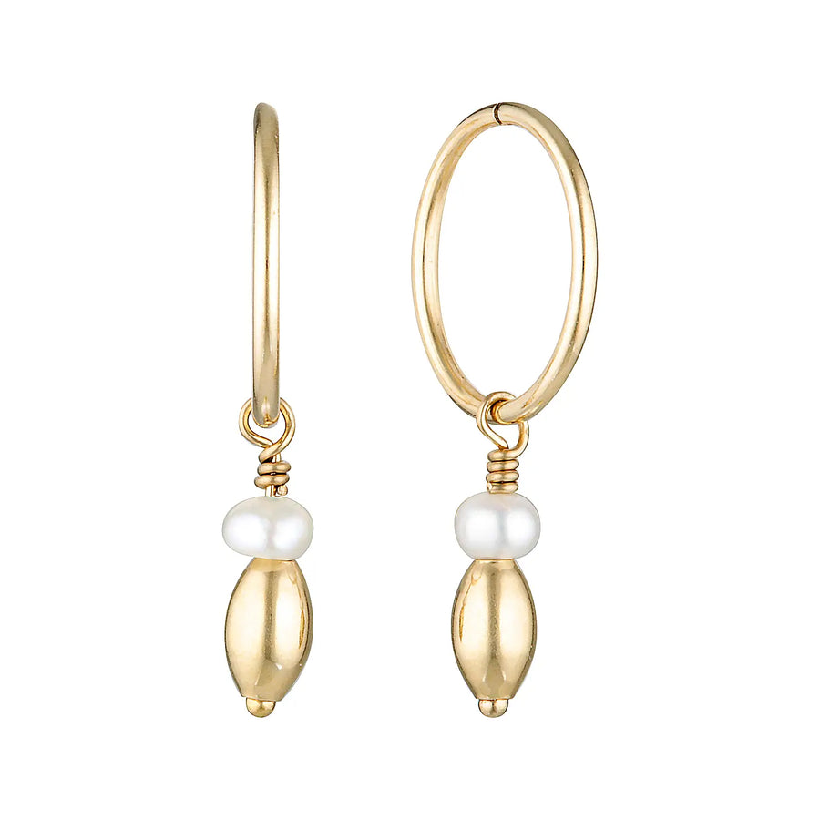 Gold Filled Bead and Drop Pearl Fine Hoop Earrings Gold 1 - Australian Jewellery Brand Bowerbird Jewels