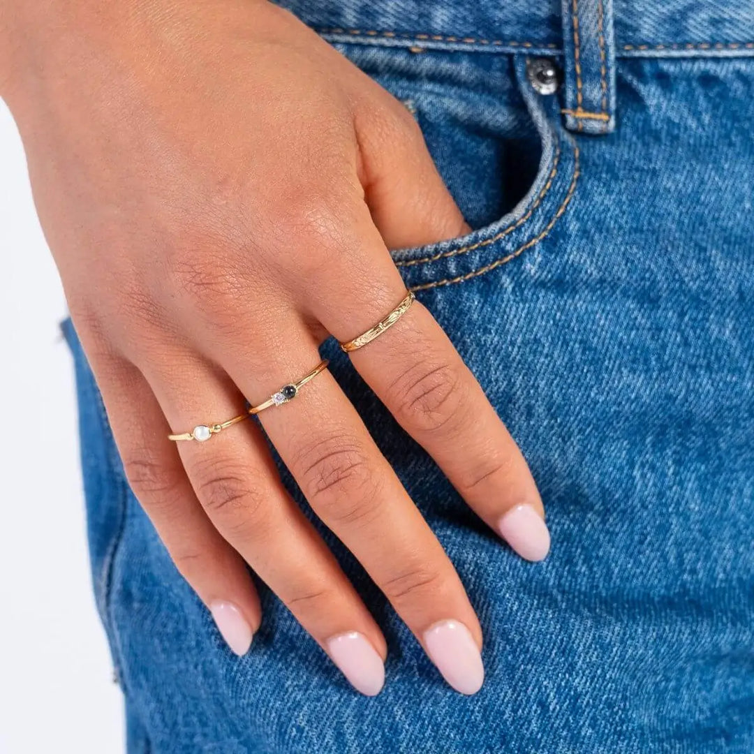 Gold Floral Stacking Band Gold 3 - on model- Australian Jewellery Brand Bowerbird Jewels