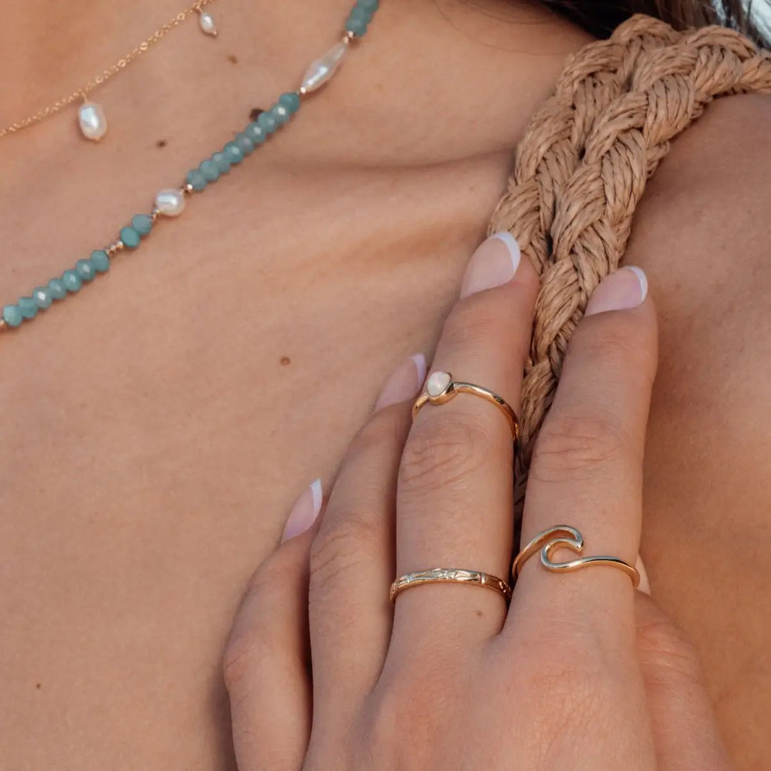 Gold Floral Stacking Band Gold 4 - on model- Australian Jewellery Brand Bowerbird Jewels
