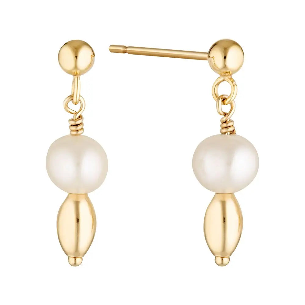 Gold Filled Potato Pearl Oval Bead Drop Stud Earrings Gold 1 - Australian Jewellery Brand Bowerbird Jewels