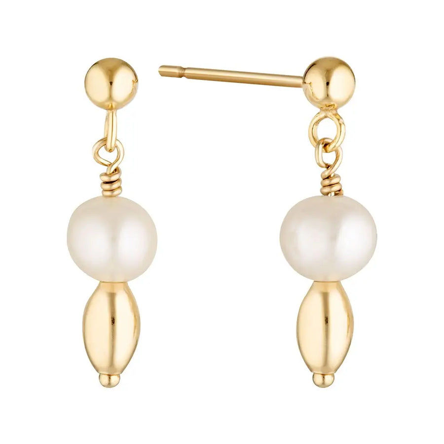 Gold Filled Potato Pearl Oval Bead Drop Stud Earrings Gold 1 - Australian Jewellery Brand Bowerbird Jewels