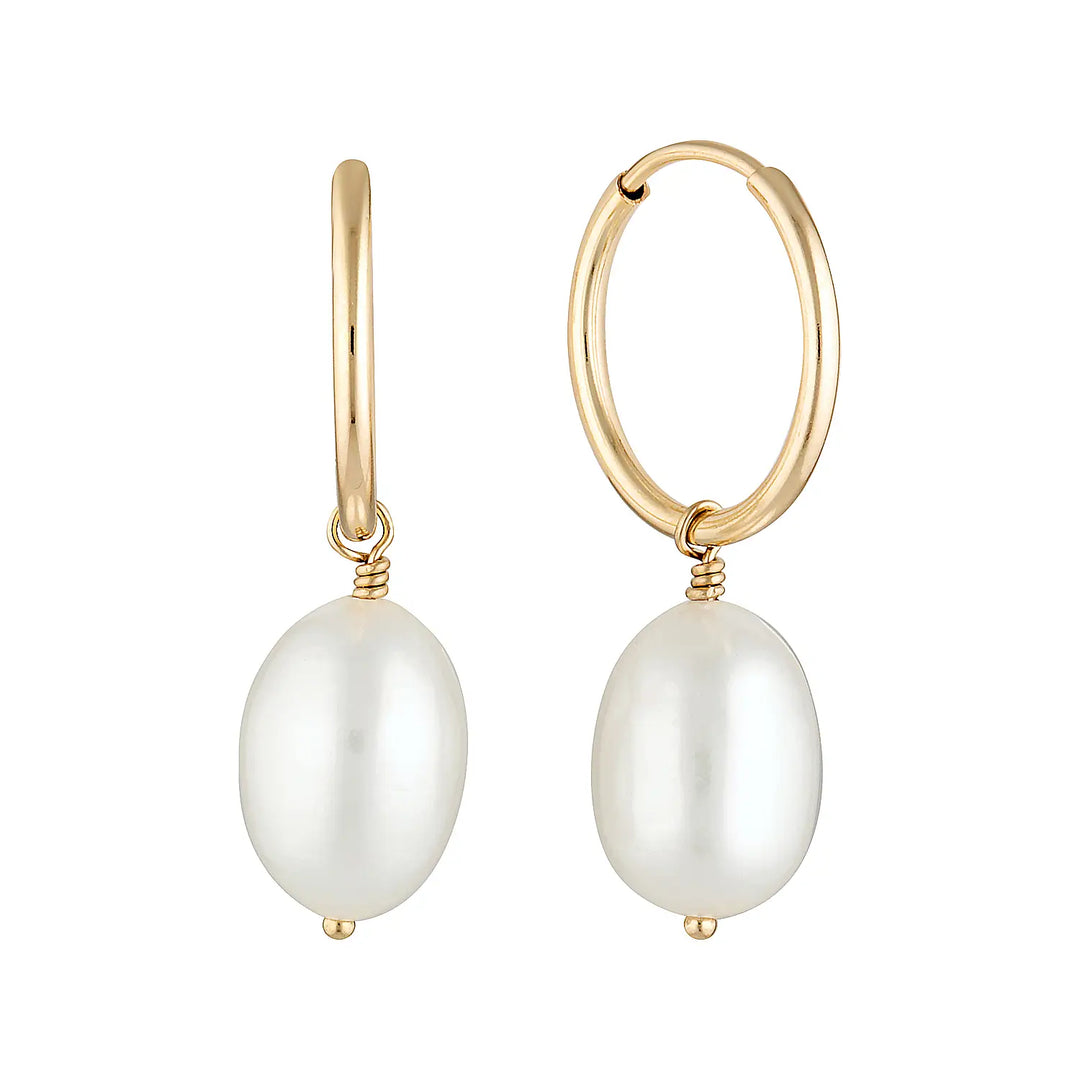 Gold Filled Rice Pearl Hoop Drop Earrings Gold 1 - Australian Jewellery Brand Bowerbird Jewels