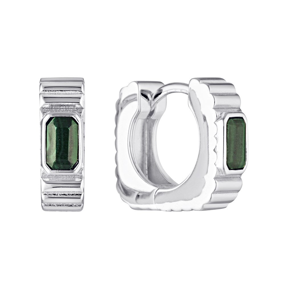Goya Malachite Huggie Hoop Earring Silver 1 - Bowerbird Jewels - Online Jewellery Store