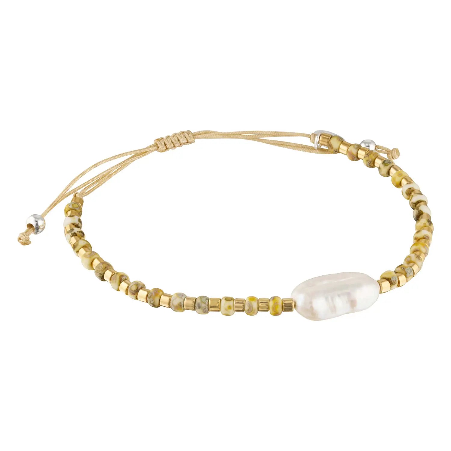 Halo Biwa Pearl Beaded Stacking Bracelet - Gold 1 - Australian Jewellery Brand Bowerbird Jewels