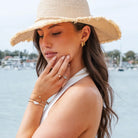 Halo Biwa Pearl Beaded Stacking Bracelet - Gold 1 on model- Australian Jewellery Brand Bowerbird Jewels