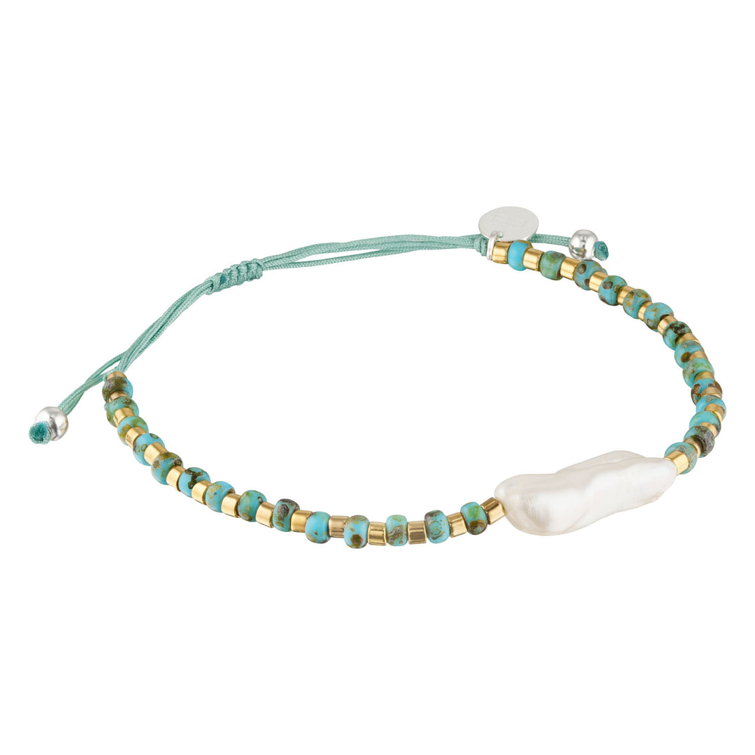 Halo Biwa Pearl Beaded Aqua Stacking Bracelet-Australian Jewellery Brand Bowerbird Jewels